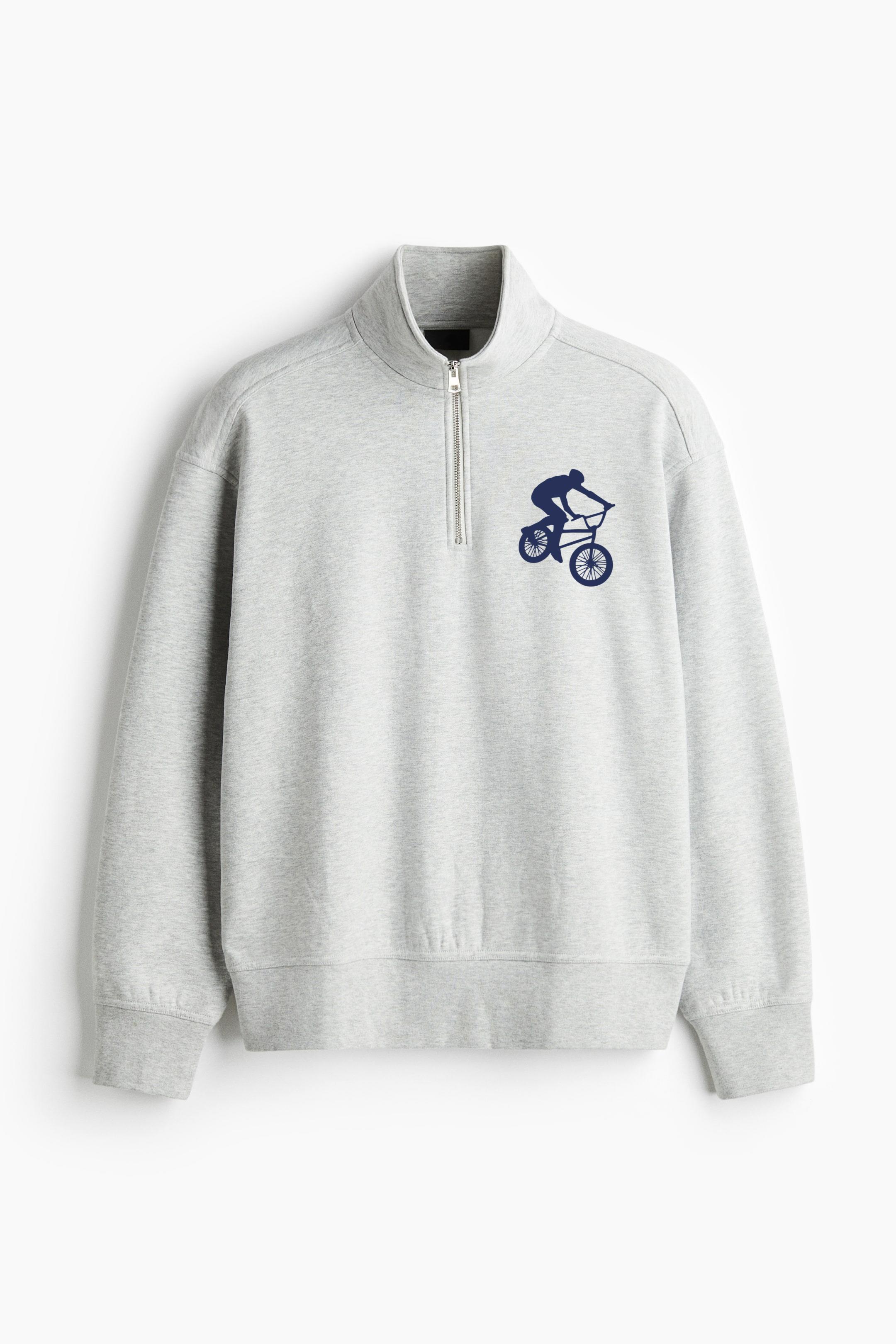 Bmx Silhouette Boy Riding Loose-Fit Sweatshirt Collar Jacket