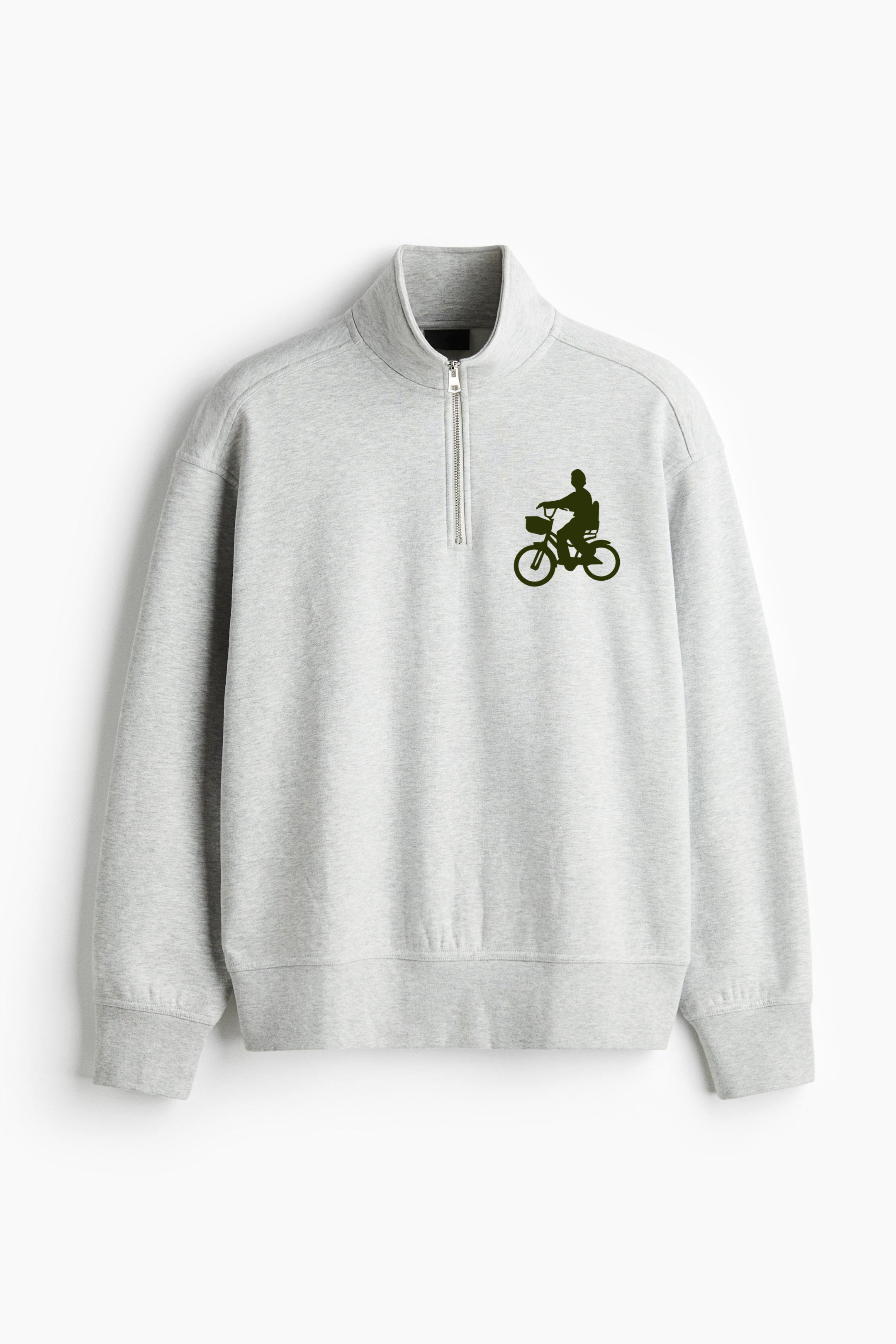 Boy Riding Bicycle Silhouette Loose-Fit Sweatshirt Collar Jacket