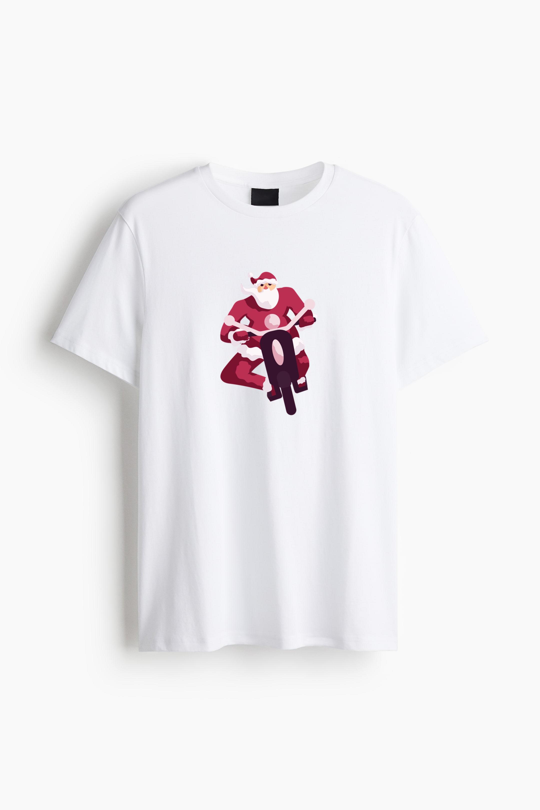 Santa Claus Motorcycle Motorbike Flat Cotton T-Shirt 