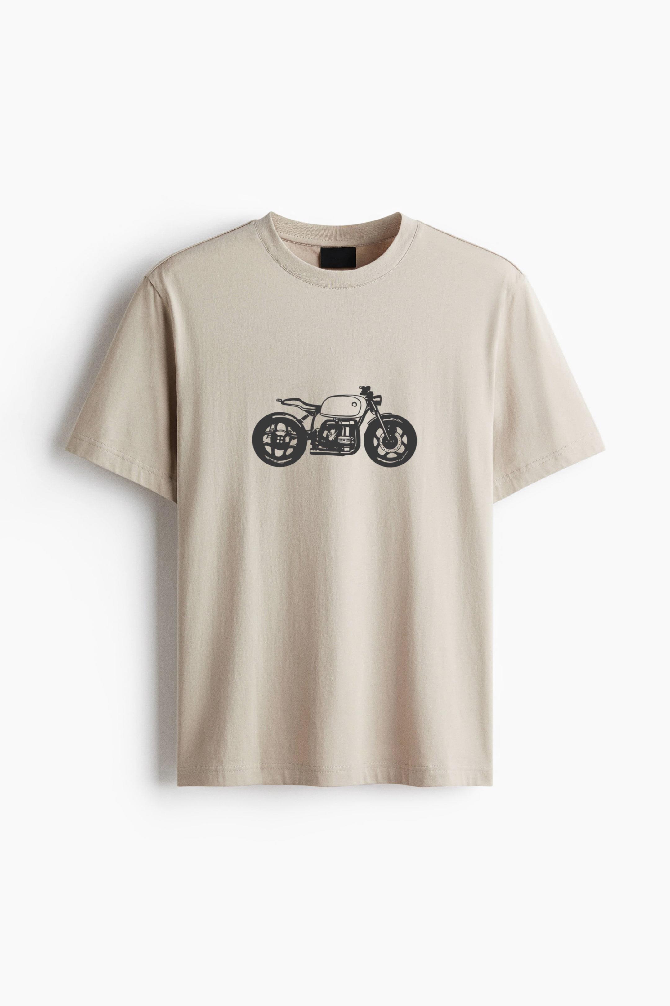 White Motorbike Filled Stroke Cotton T-Shirt - Image 4