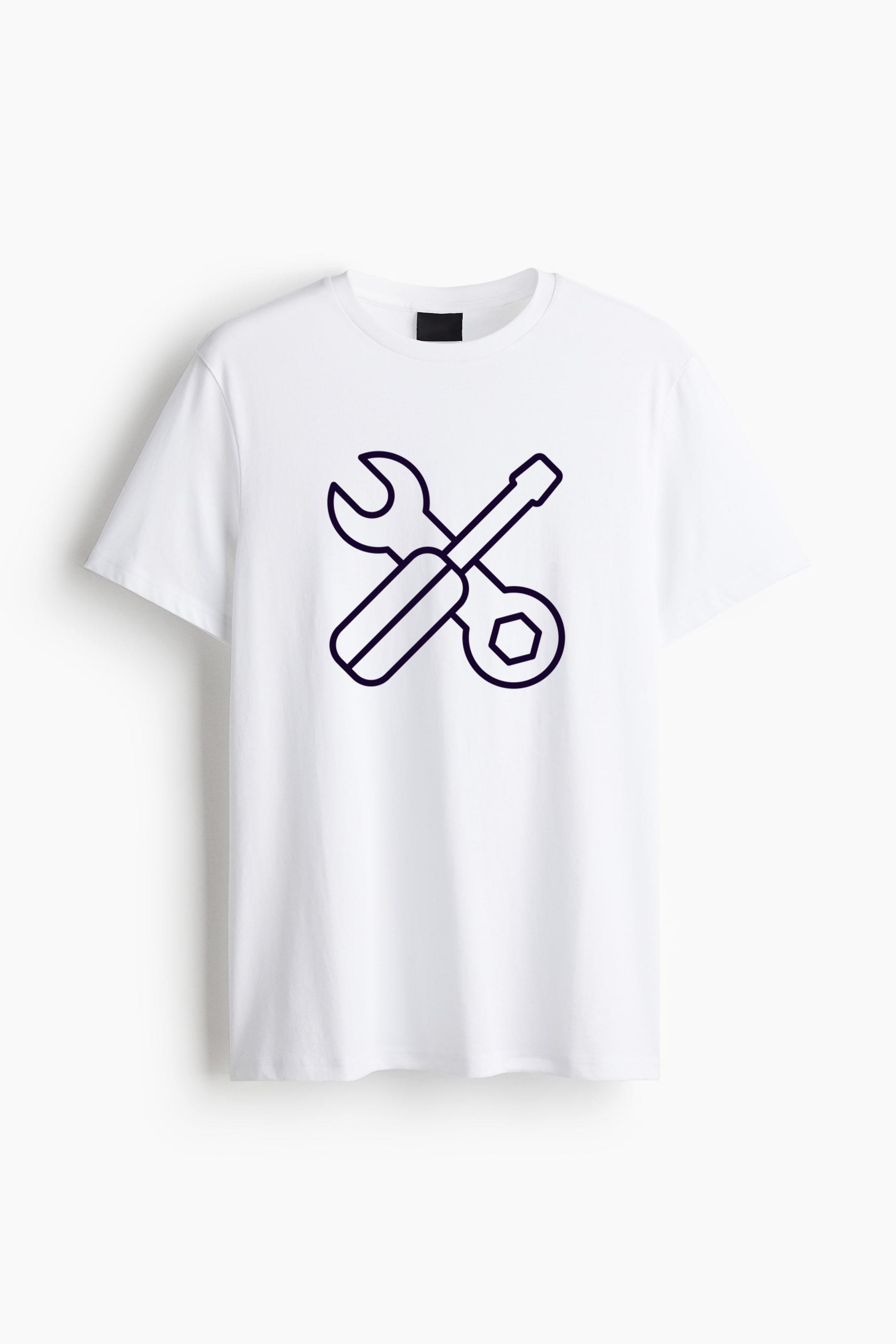 Wrench And Screwdriver Stroke Icon Cotton T-Shirt 